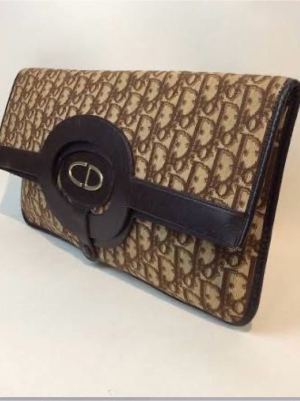 Vintage Dior Monogram Clutch in Brown and Beige